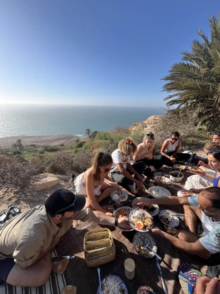 enjoying food up at the source outside imsouane